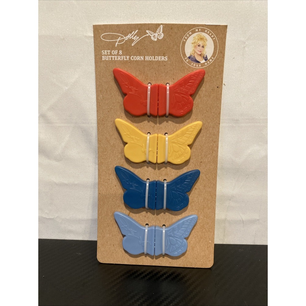 Dolly Parton Butterfly‎ Corn Holders Set of 8 Multicolor Kitchen Accessories NEW